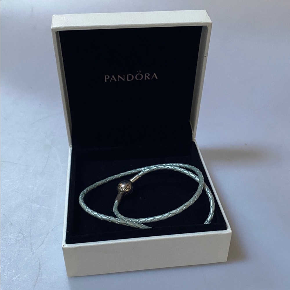 Pandora Moments Double turquoise Leather BraceletSterling silver